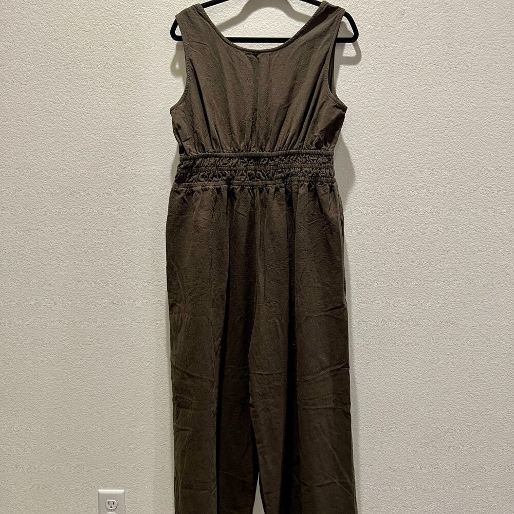 Square Neck Lace Up Ruched Jumpsuit Curve & Plus 0XL Olive Green - Picture 7 of 7